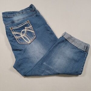 WallFlower Women Jeans Size 22 Blue Distressed Cuffed Capri Denim